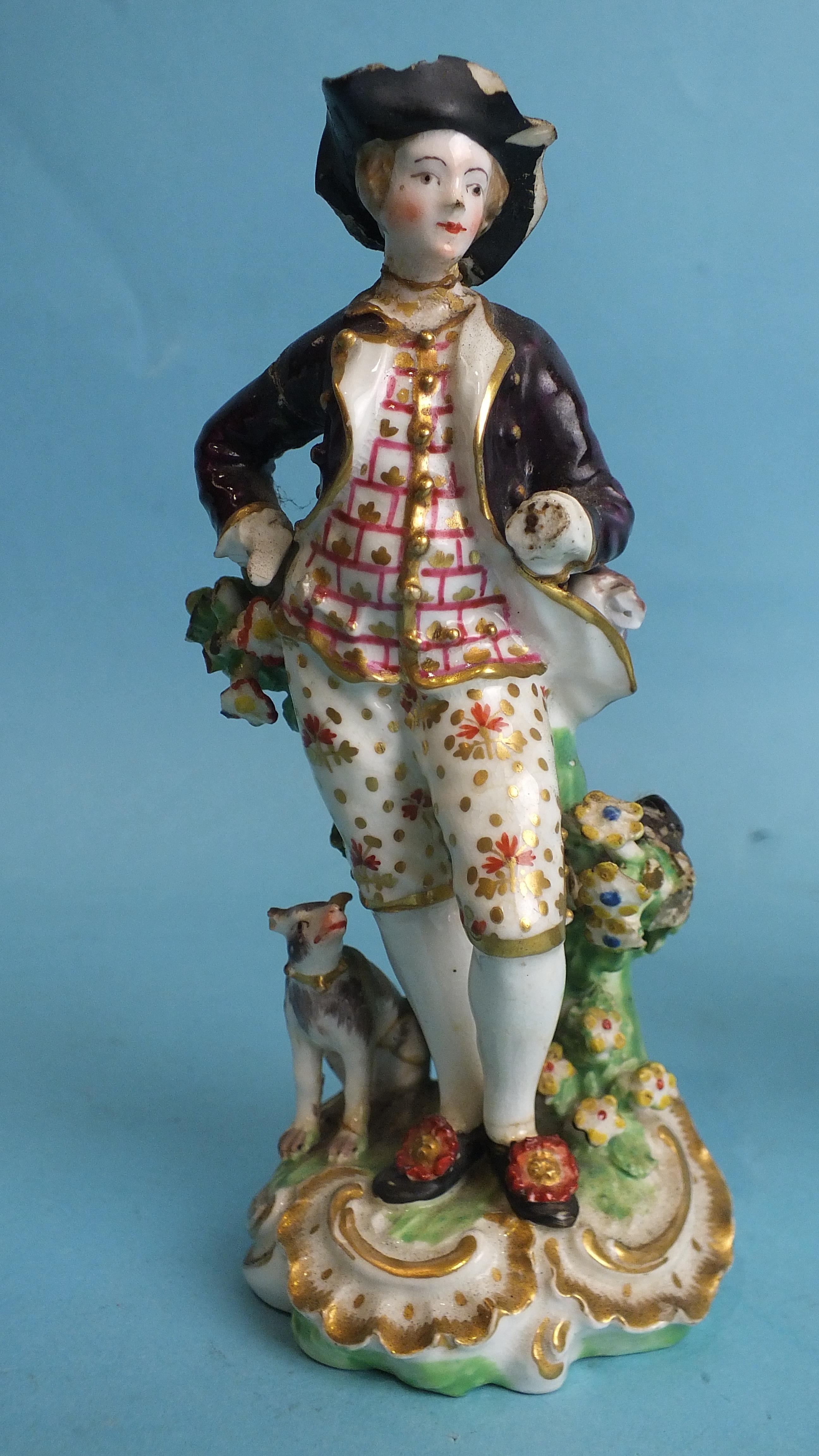 An early-19th century Derby porcelain figure of a seated gentleman playing pipes, 18cm high and a - Image 3 of 9