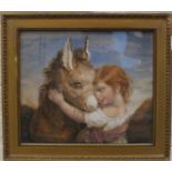 Style of Arthur John Elsley CHUMS, YOUNG GIRL HOLDING THE HEAD OF A DONKEY Unsigned watercolour