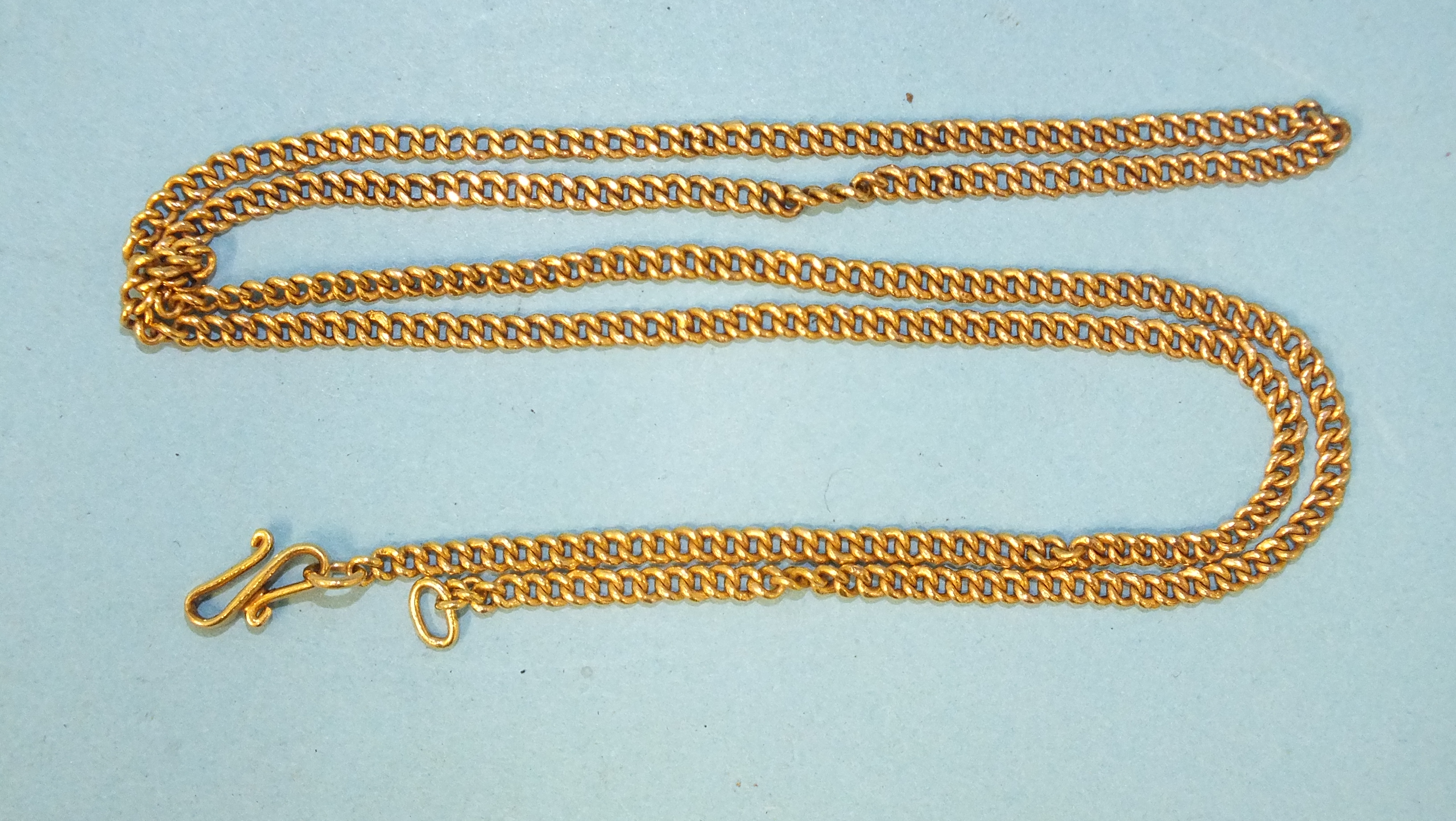 A high-carat Chinese curb-link neck chain, (partial mark for 24ct gold, tests 18-22ct gold), 47cm