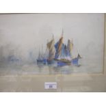D R Sellars WAITING THE TUG, FISHING BOATS IN A CALM Signed and titled watercolour, 19 x 35cm and