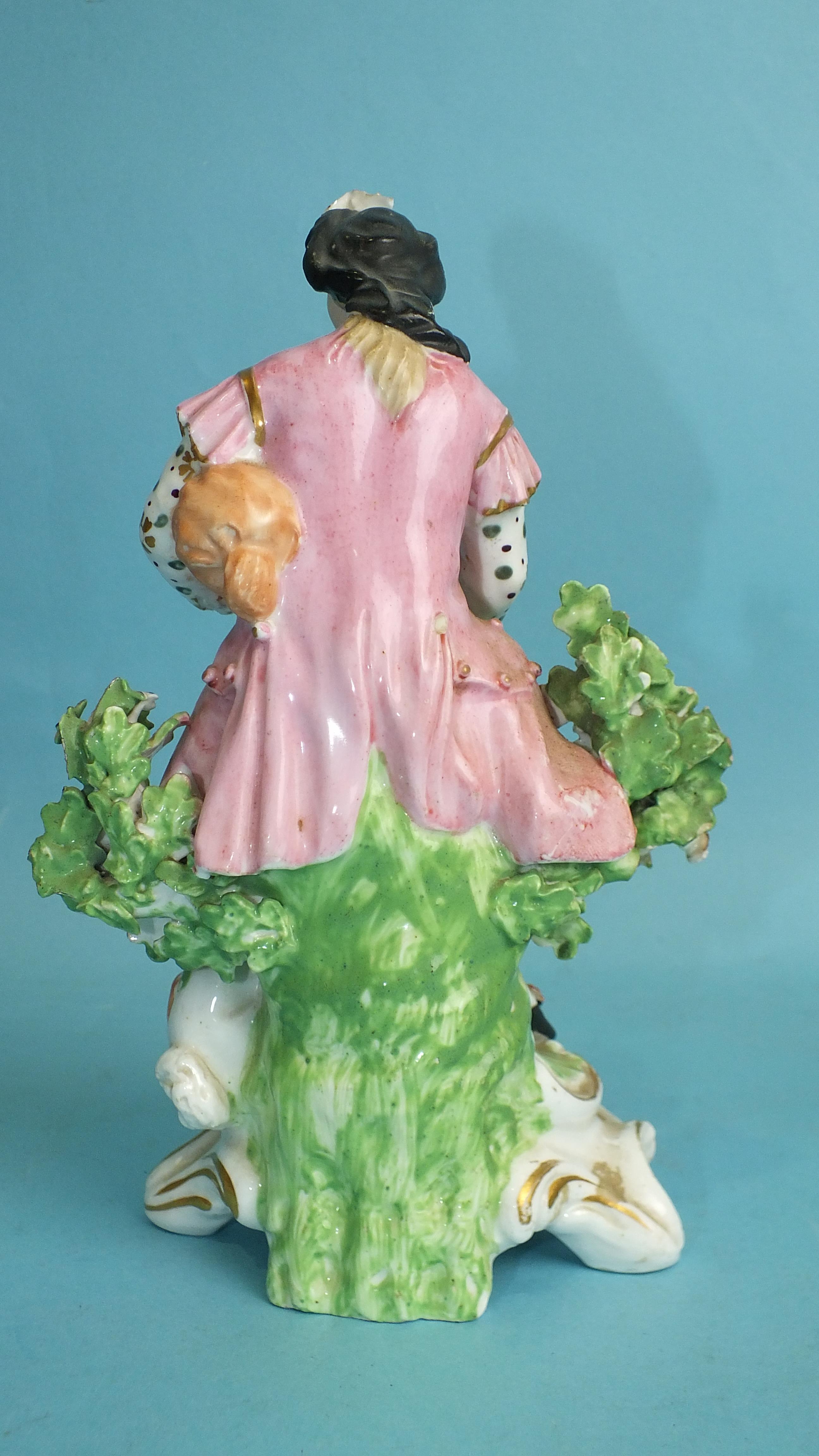 An early-19th century Derby porcelain figure of a seated gentleman playing pipes, 18cm high and a - Image 6 of 9