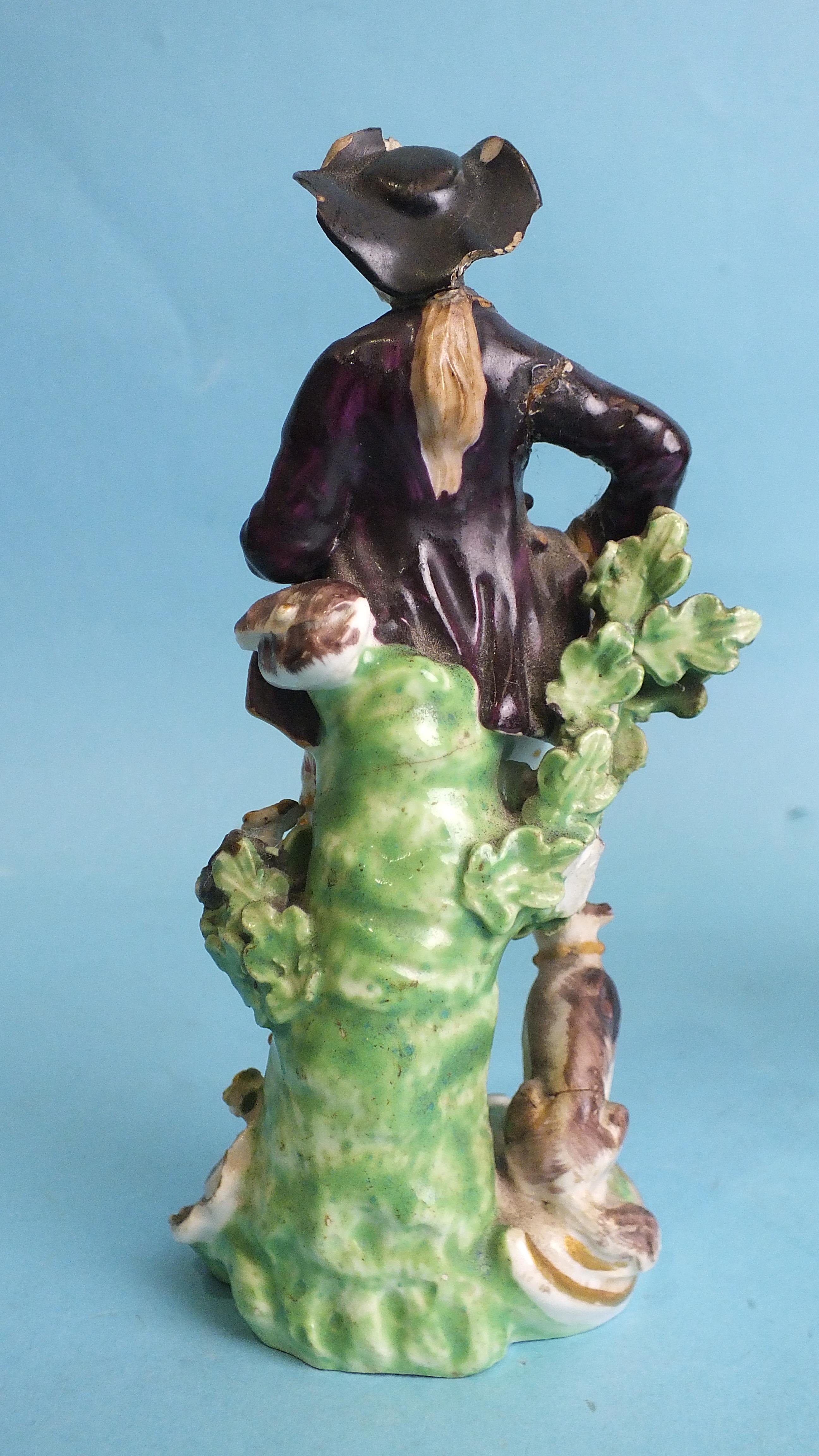 An early-19th century Derby porcelain figure of a seated gentleman playing pipes, 18cm high and a - Image 4 of 9