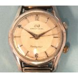 Ernest Borel, a gent's Rendez-vous alarm wrist watch c1960's, the two-tone silvered circular dial