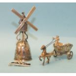 A Dutch silver miniature wager cup in the form of a windmill, (man on ladder detached), 8.5cm high