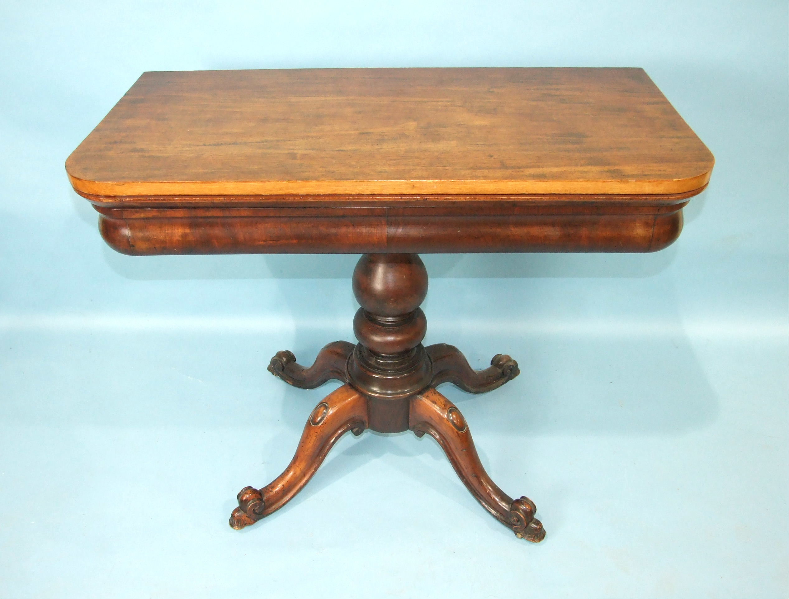 A Victorian mahogany tea table on turned column and quadruped support, 92cm wide, together with a