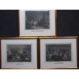 Three hand-coloured engravings: 'Reading The Will', 'The Rent Day' and 'The Village Politicians', 18