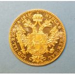 A 1915 Austria 1-ducat gold coin, 3.5g.