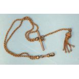 A Victorian 9ct gold half-Albert watch chain of two rope-twist chains, with tassel, T-bar and