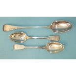 A pair of Victorian silver fiddle pattern tablespoons, maker's marks rubbed, London 1841, ___5.5oz