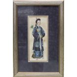 A late-19th century rice paper watercolour depicting a young man in traditional costume, wearing