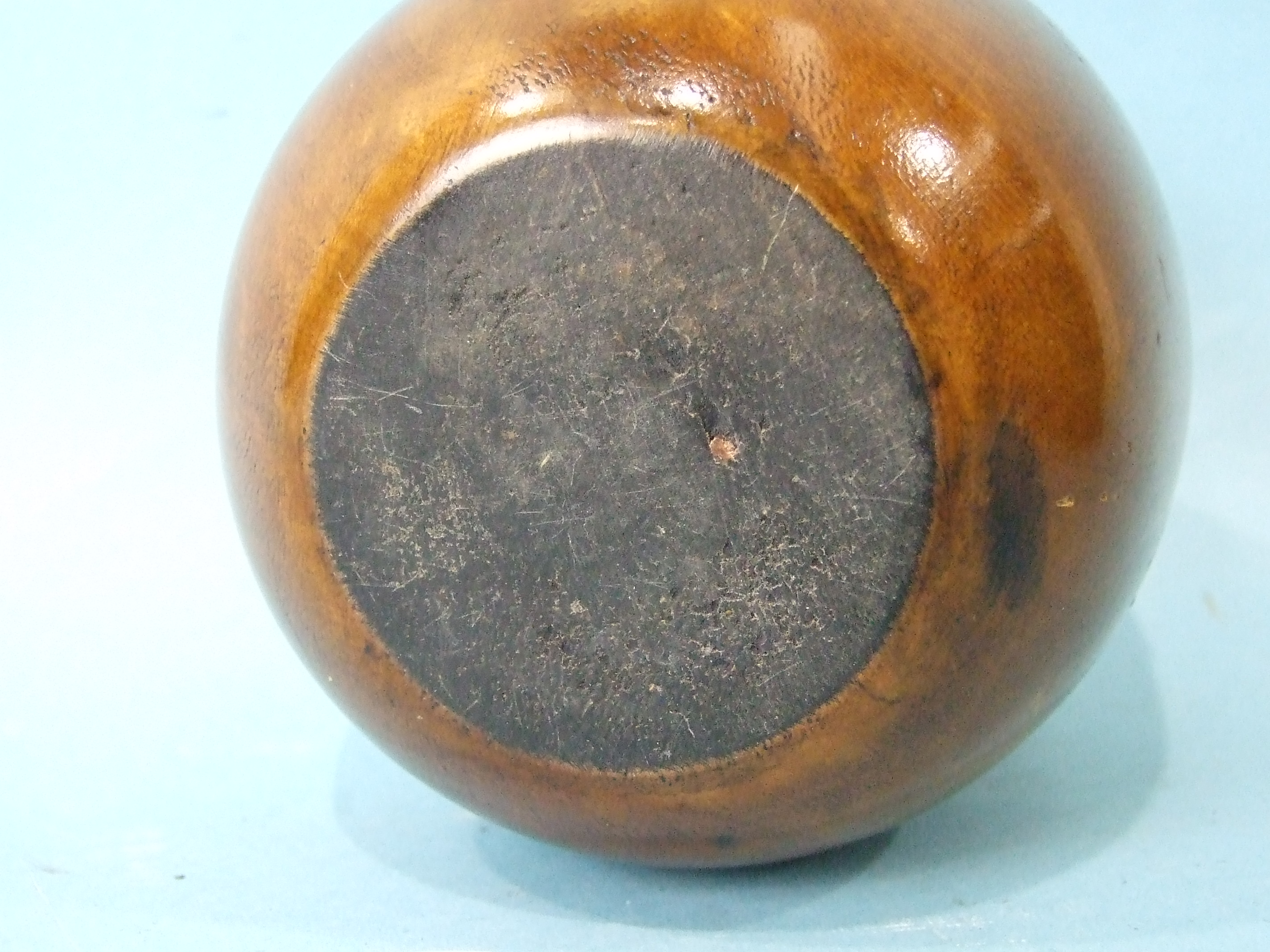 A 19th century tea caddy in the form of an apple, with later foil lining, 14cm high, (repair to - Image 3 of 4