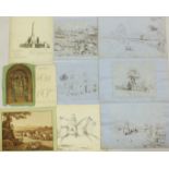 W Parkfield (19th century), five pages from a sketchbook, various subjects, 20 x 30cm approximately,