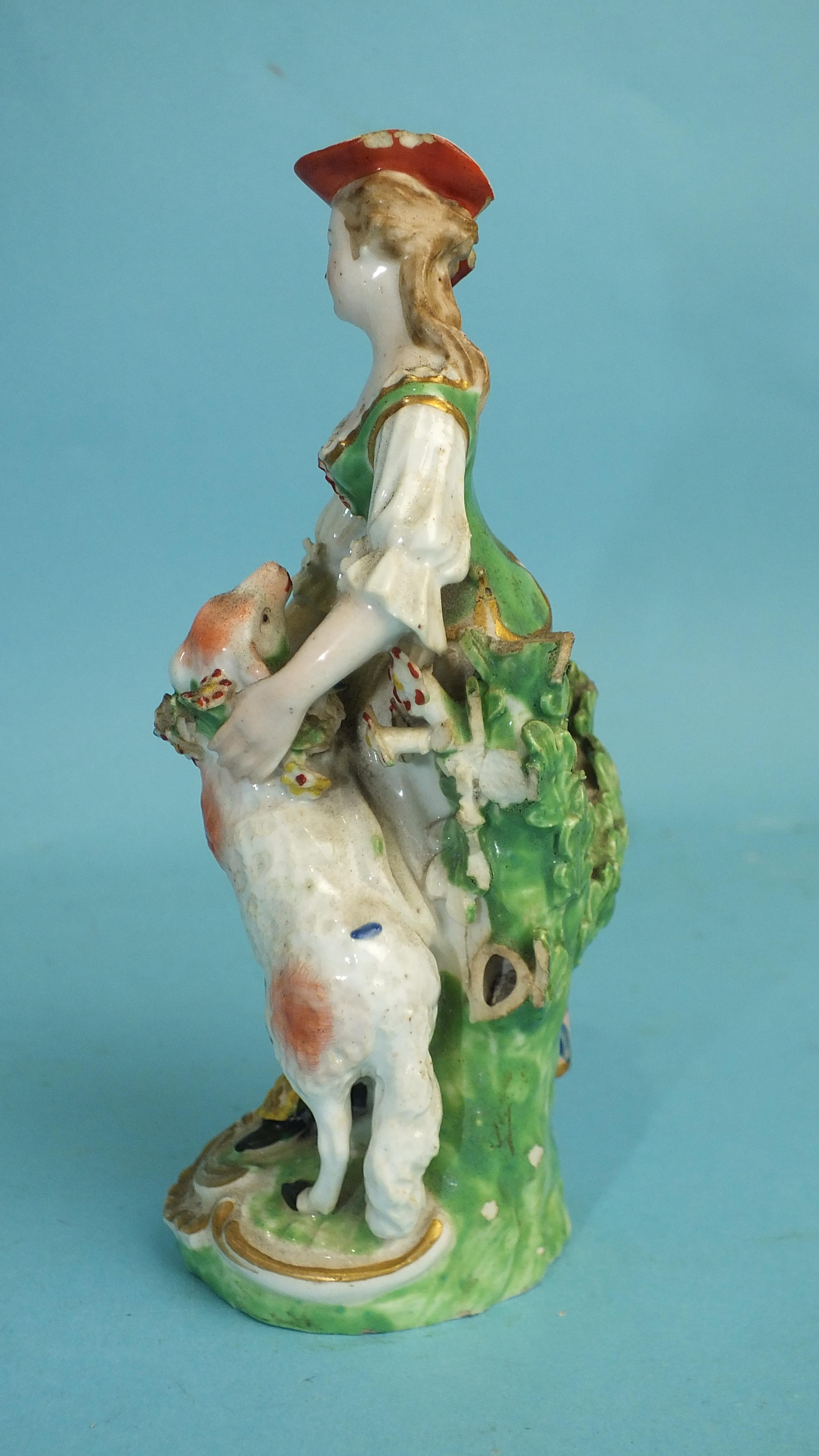 An early-19th century Derby porcelain figure of a seated gentleman playing pipes, 18cm high and a - Image 8 of 9