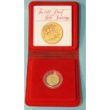 A Royal Mint cased 1980 proof half-sovereign in capsule, with certificate of authenticity.