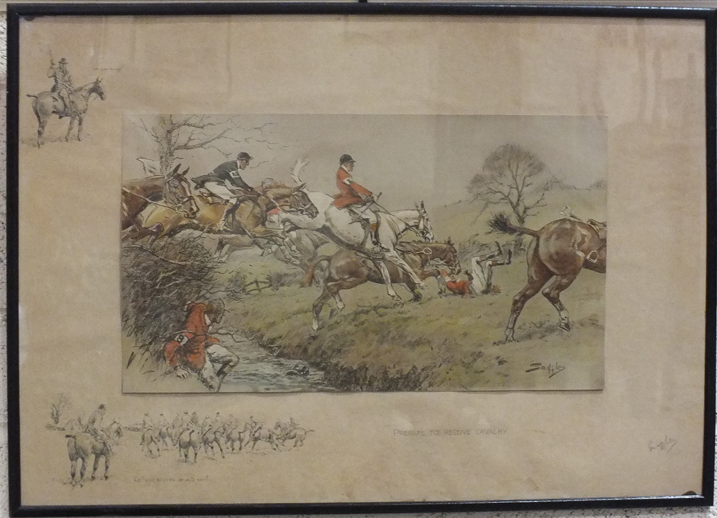 After Snaffles, 'Prepare To Receive Cavalry', a coloured lithograph, signed in pencil within the