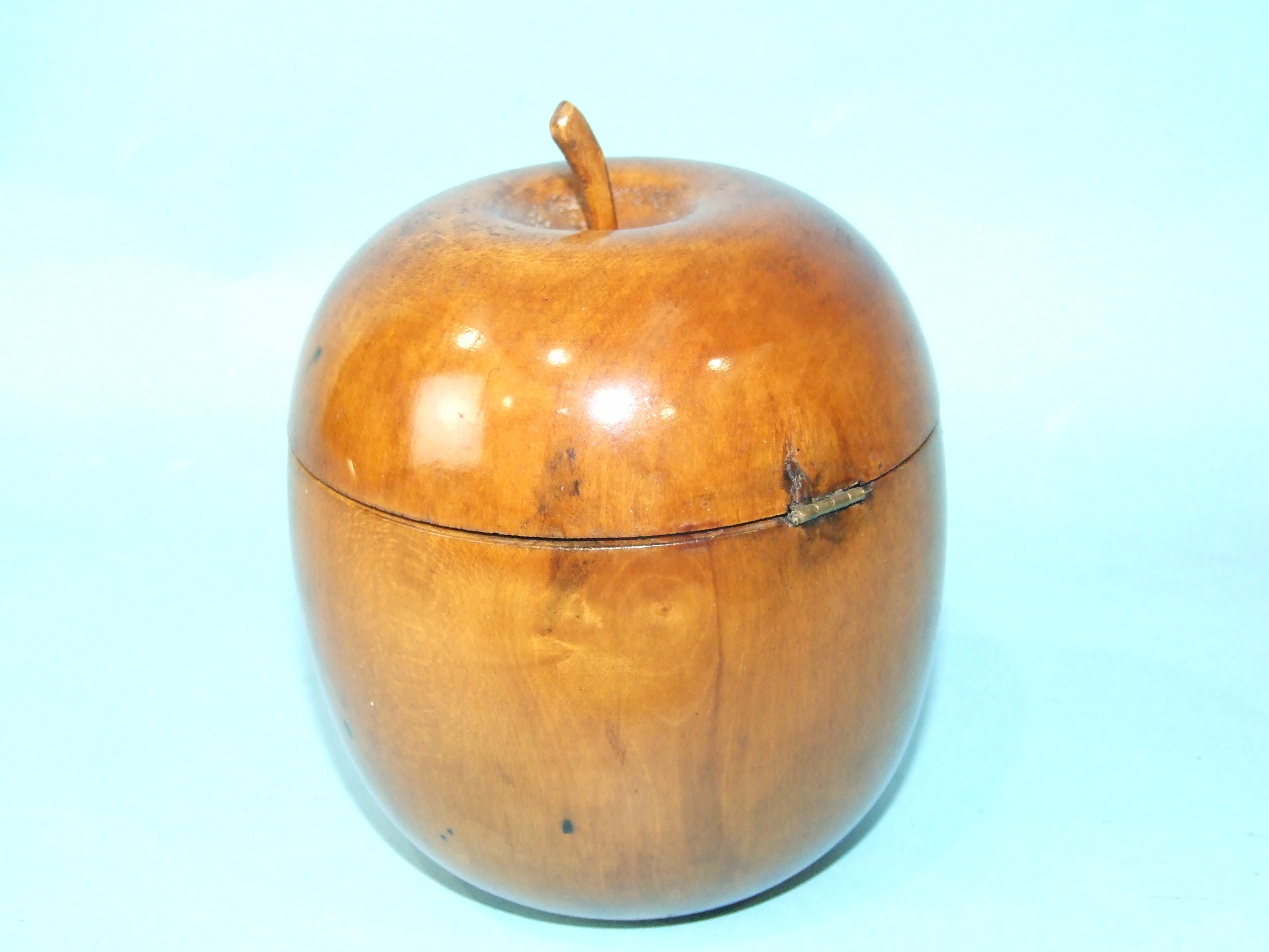 A 19th century tea caddy in the form of an apple, with later foil lining, 14cm high, (repair to - Image 2 of 4