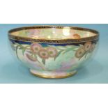A Maling 'Michaelmas Daisy, light gold' floral lustre-ware bowl, factory mark, 6441 to base, 21cm