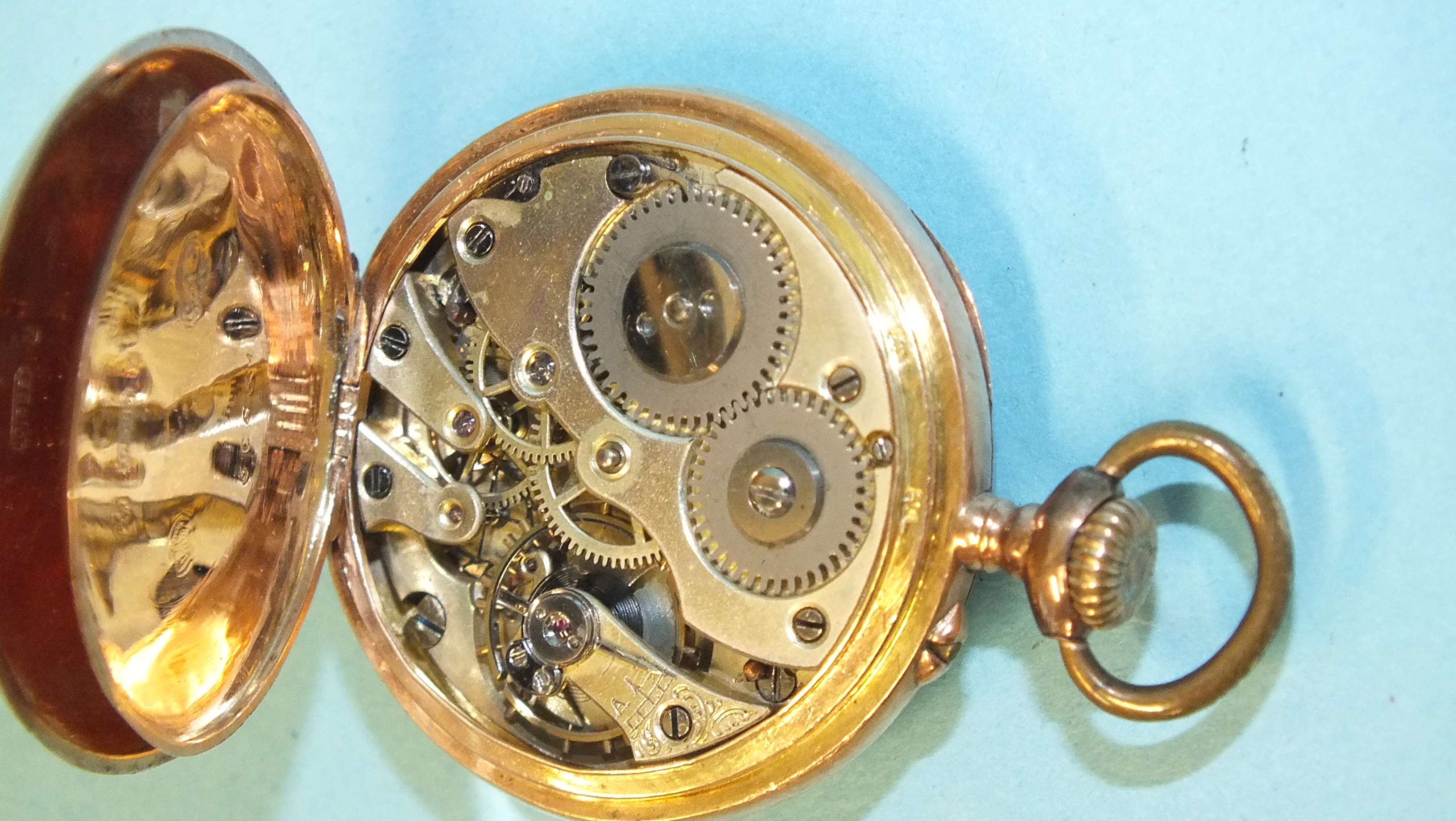 A lady's small Continental 14ct rose gold-cased pocket watch, dial cracked and repaired, ( - Image 2 of 3