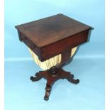 A William IV mahogany work table, the rectangular top above a drawer and basket, on short-turned