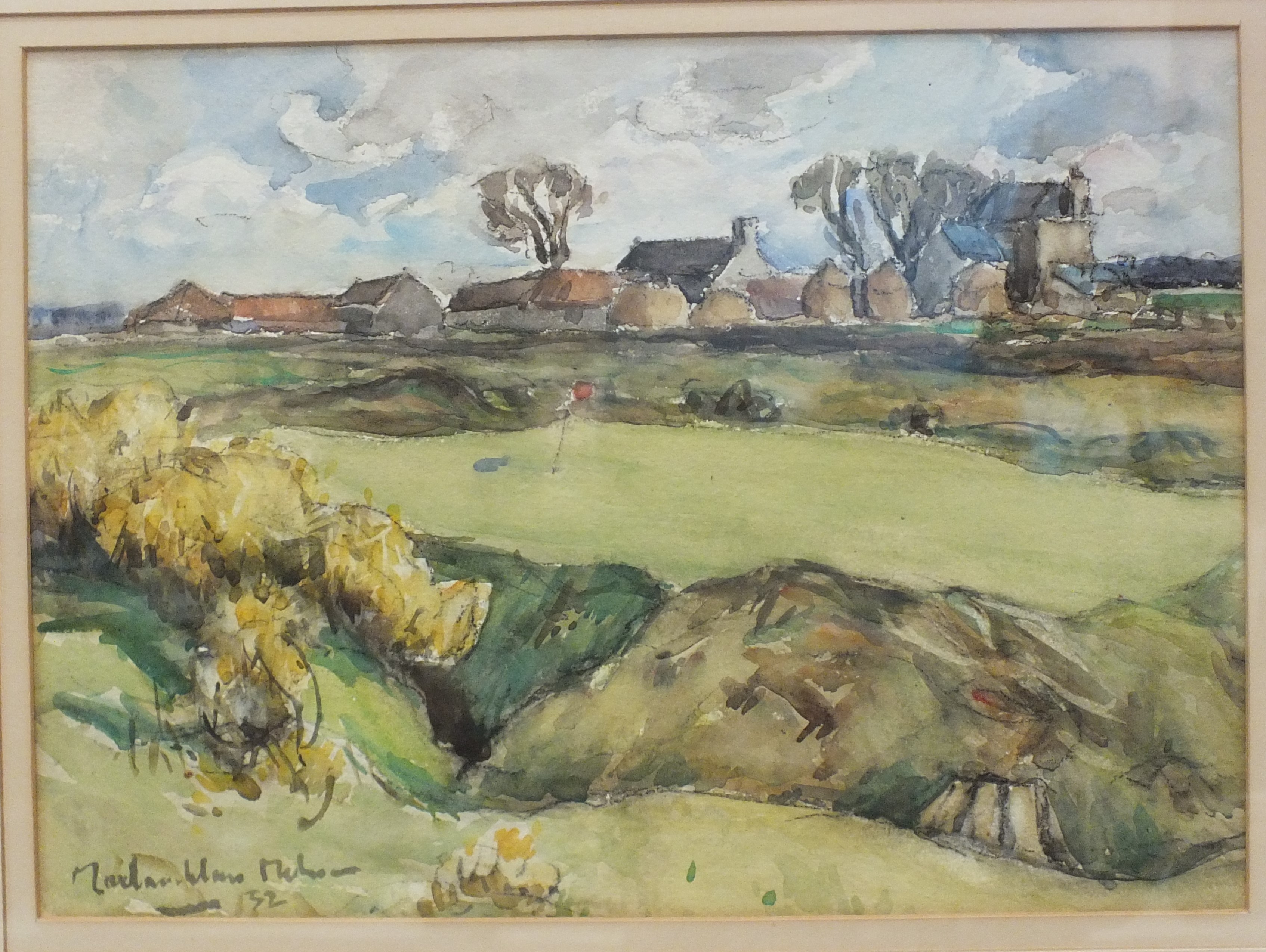 John Maclauchlan-Milne RSA (1886-1957) A GOLF GREEN WITH FARM BUILDINGS BEHIND Signed watercolour, - Image 2 of 2