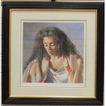 After R O Lenkiewicz, 'Study of Anna', a limited-edition coloured lithograph, 39.5 x 39cm, signed,