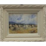 Manner of John Maclauchlan-Milne FIGURES AND A CART IN A HARVEST FIELD Watercolour, 26 x 36cm, bears