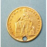 An 1860 Chile 2-Pesos gold coin, (holed), 3g.