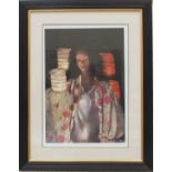 After R O Lenkiewicz, 'Anna with paper lanterns', a limited-edition coloured lithograph, 55.5 x