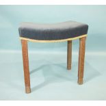 A George VI oak coronation stool by Waring & Gillows, the shaped seat re-upholstered in blue velvet,