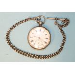 A Swiss silver-cased open face key-wind pocket watch, the white enamel dial with Roman numerals