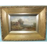 19th century English School CATTLE AND COTTAGE IN PASTORAL LANDSCAPE Unsigned oil on board, 15.5 x