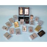 A collection of twenty-one Zippo lighters with British and foreign naval regimental crests, etc, one