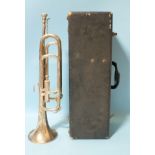 A Boosey & Hawkes silver-plated one-valve bugle, cased.