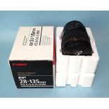 A Canon EF 28-135mm f3.5-5.16 IS USM Image Stabiliser lens, boxed, (box a/f).