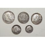 An Edward VII 1906 silver 1d, 2d, 3d and 4d, a William IV 1836 4d and other silver 3d's.