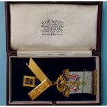 A Masonic 9ct gold and enamelled Past Master's jewel by Toye & Co, London to W. Bro. Charles Routley