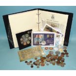 Two USA silver one-dollar coins, 1891 and 1900, a United Kingdom 2005 Royal Wedding Britannia one-