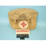 A WWII canvas Red Cross shoulder bag stencilled General Purpose Shell Dressings and a Will's