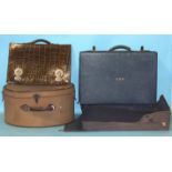 A good-quality crocodile attaché case stamped San Kong Leather Trunk Co, Singapore, a blue leather