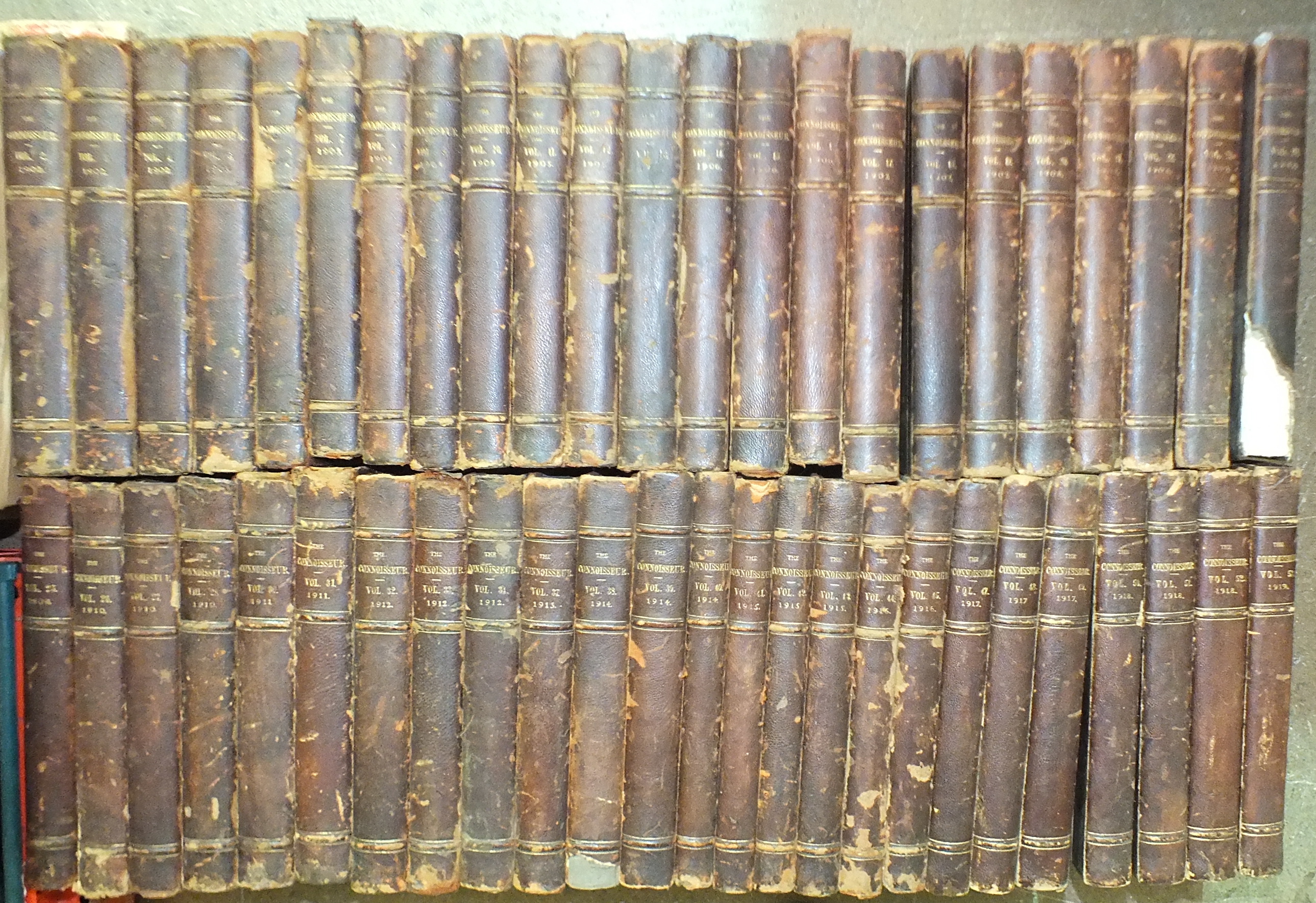 The Connoisseur, vols 2-28, 30-34, 37-45, 47-53, illus, hf cf gt, 4to, 1902-1919, 48 vols.