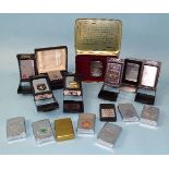 A Zippo 60th Anniversary 1932-1992 lighter in presentation tin, another with founder's image and