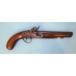 A flintlock holster pistol signed Bass, the 21.5cm diameter octagonal barrel stamped London, the