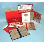 Singapore, five uncirculated coin sets for 1984, 1985 (x2), 1987, 1988, a Franklin Mint 25th