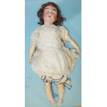 A Max Handwerck child doll with sleeping brown eyes, brown mohair wig and jointed composition