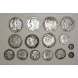 A collection of fifteen Victoria silver coins, comprising: four half-crowns 1879, 1894, 1895,