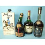 Otard Cognac 40fl.oz 70%, one bottle, Martell Cordon Bleu Cognac 70cl, one bottle and Saint Vivant