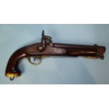 A 19th century Tower percussion pistol with 20cm sighted barrel, retained ramrod, lock stamped Tower