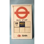 A Transport for London two-sided bus stop sign with British Rail Erith, 84 x 50cm.