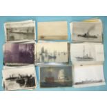 A collection of shipping postcards and photographs: 218 postcards, many RPs and 44 photographs,