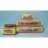 Oxford OO gauge, OR76CAR001B/2B BR Carflats, (x2), OR76TOB003 BR Toad 4-wheel, an NCB triple-wagon